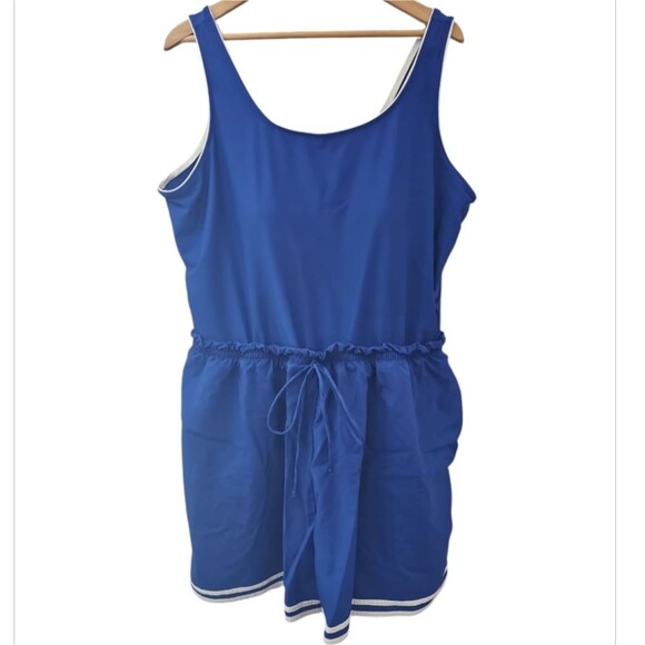Swim365 One Piece Romper Swimsuit Front Pockets Built In Padded Bra Blue Sz 26W - Picture 1 of 14